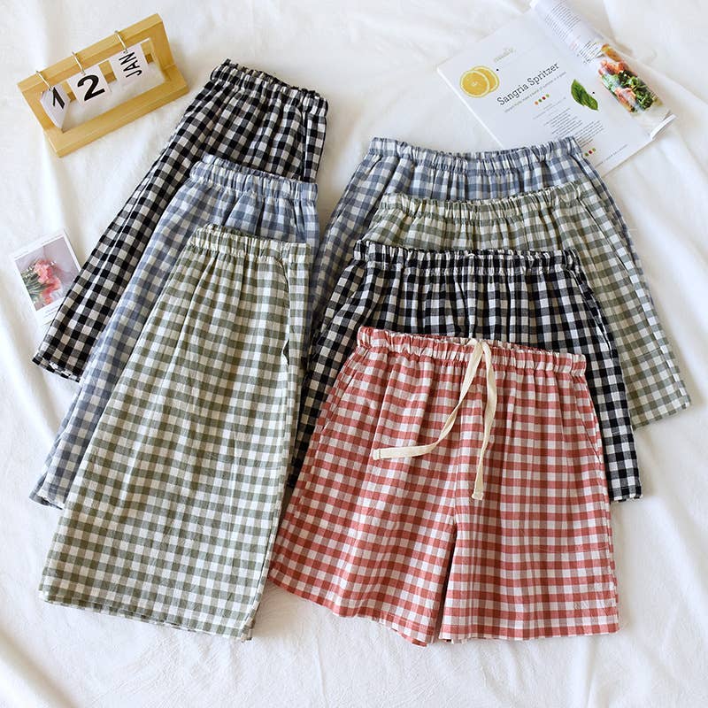 Red Gingham Boxer Style Shorts-113369