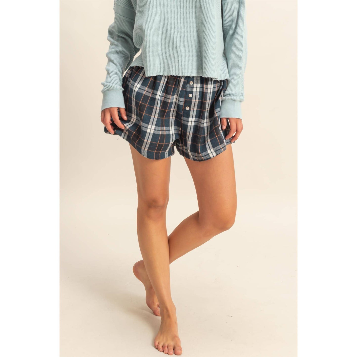 Navy Button-Front Flannel Boxer Shorts