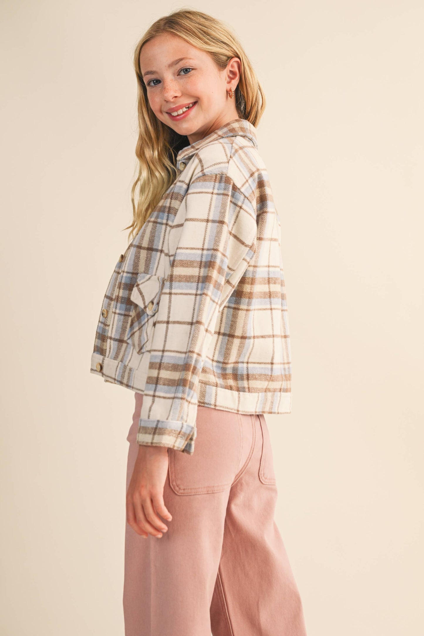 Tween Blue/Brown Wool Plaid Shacket