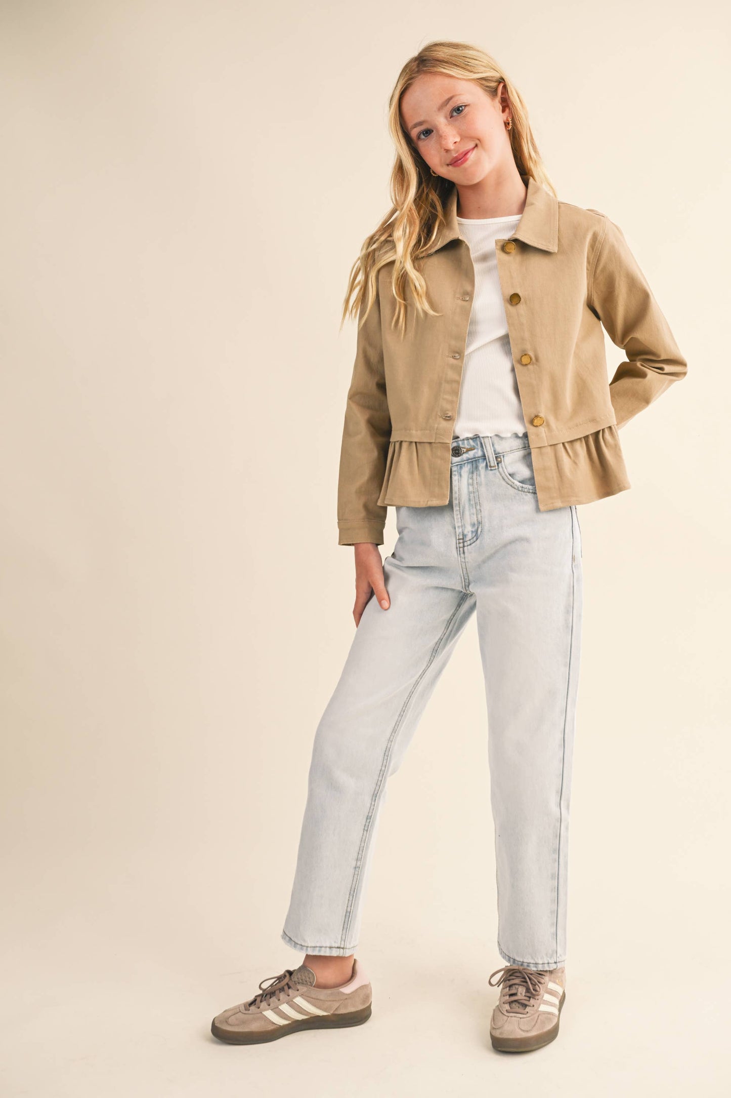 Khaki Cropped Tulip Bottom Field Jacket