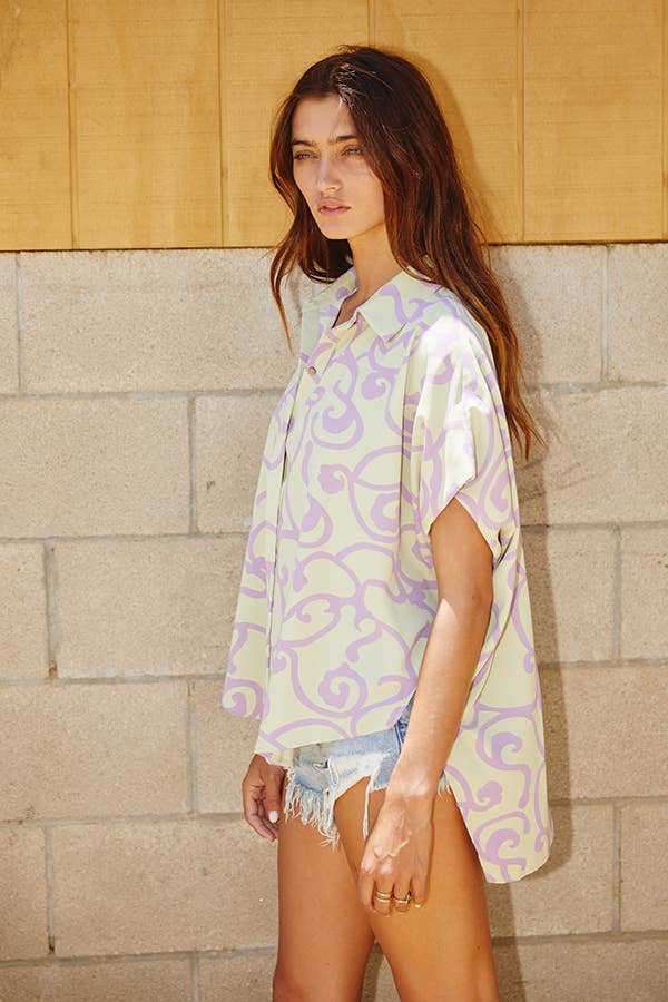 Sage and Lavender Dolman Short Sleeve Oversized Shirt-141702