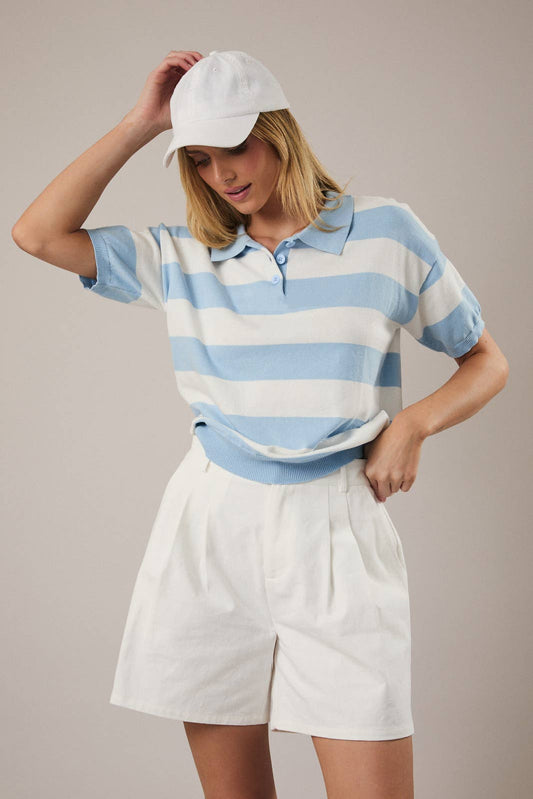 Blue and White Knit Polo