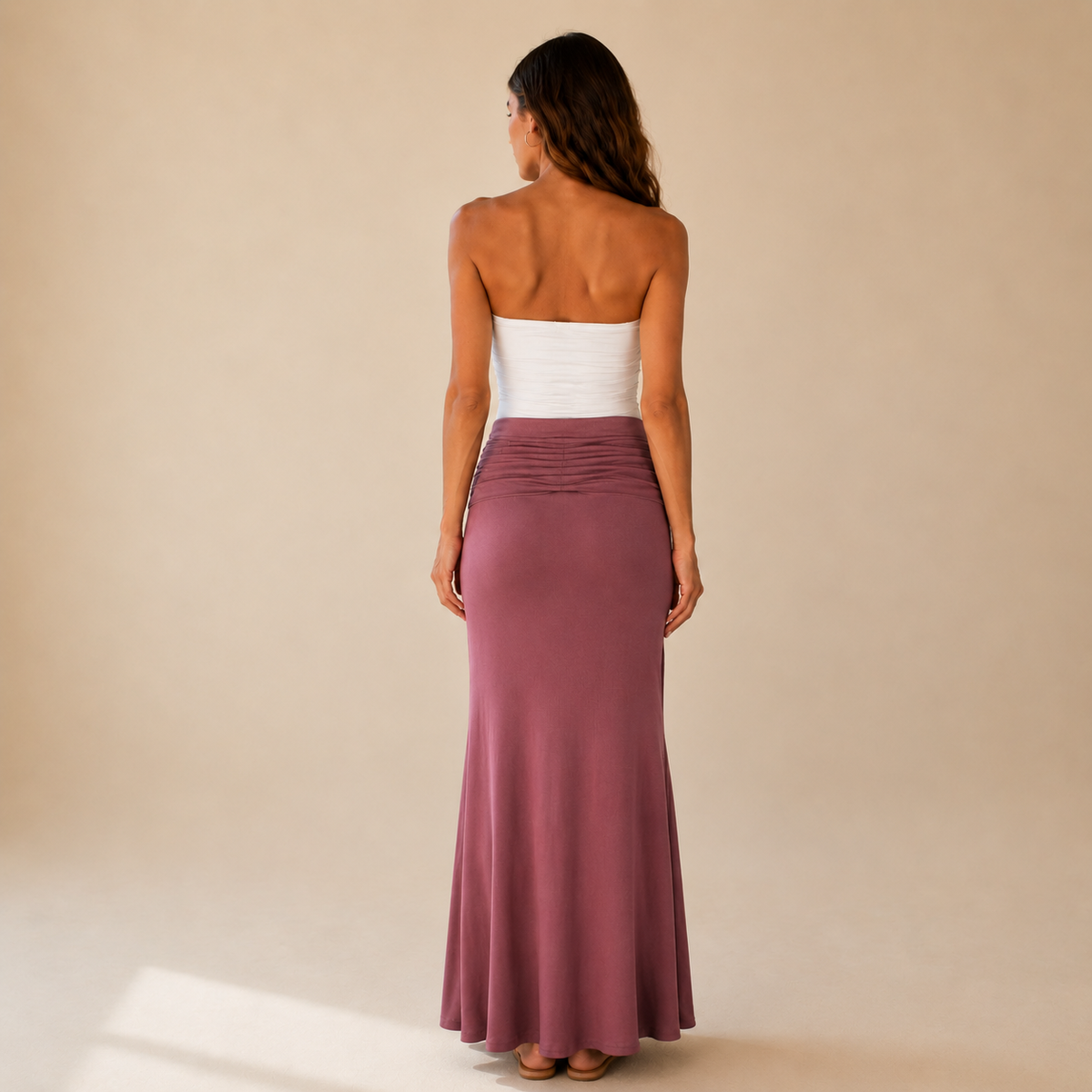 Marsala Soft Stretch Jersey Maxi Skirt w/  Foldover Waist - 130026