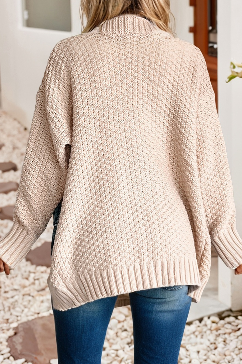 Denim Pocket Oversized Knit Button Up Cardigan