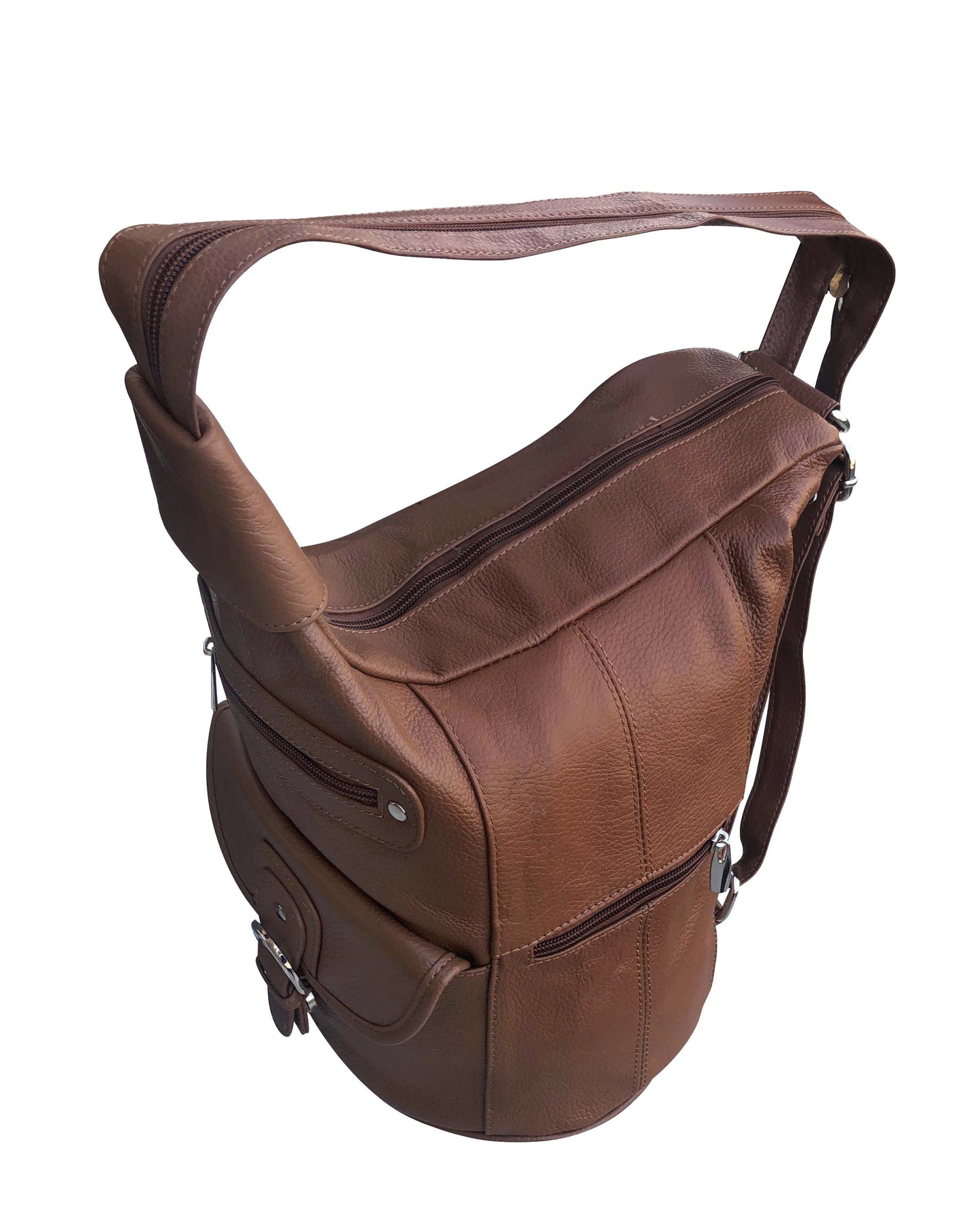 Brown / Black Leather Backpack with Multiple Compartments Mid Size