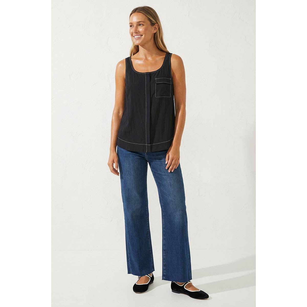 Black/ White Contrast Stitch Detail Sleeveless Top -149848