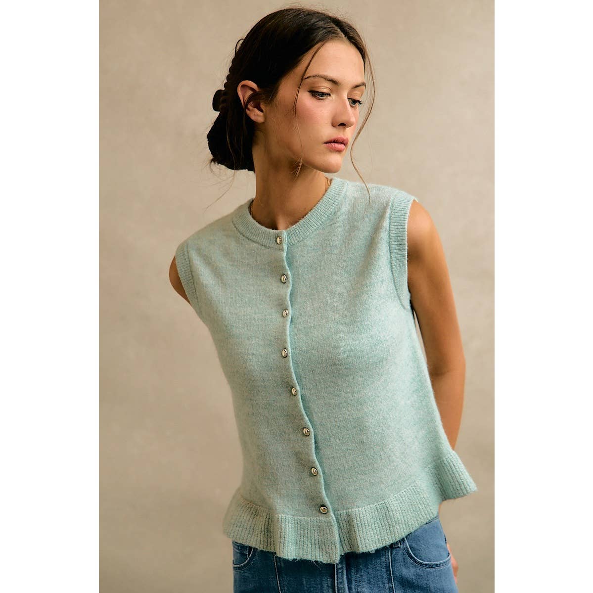Sea Salt Blue with ruffle detail Vest - 144318