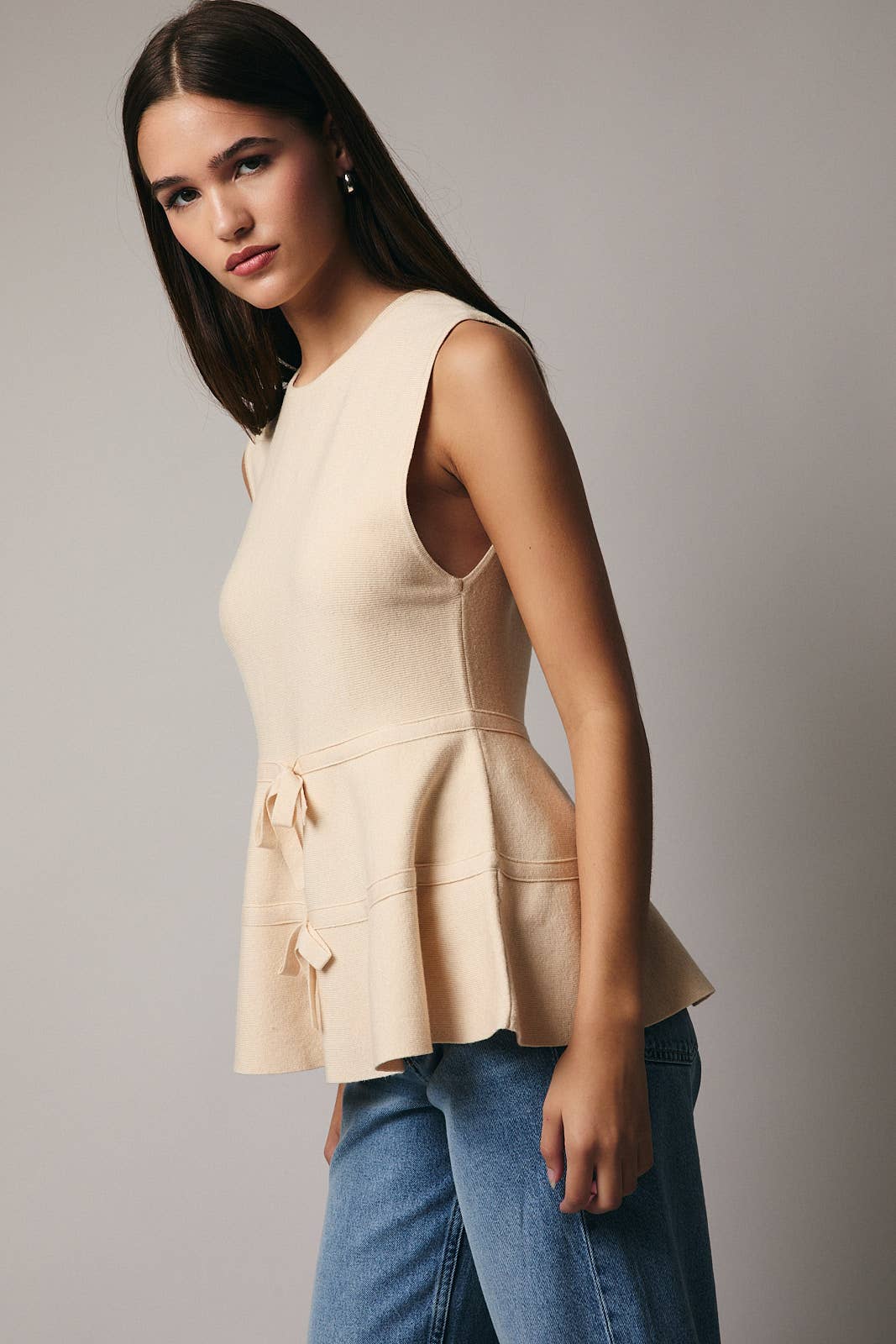 Cream Bow Tie Peplum Top
