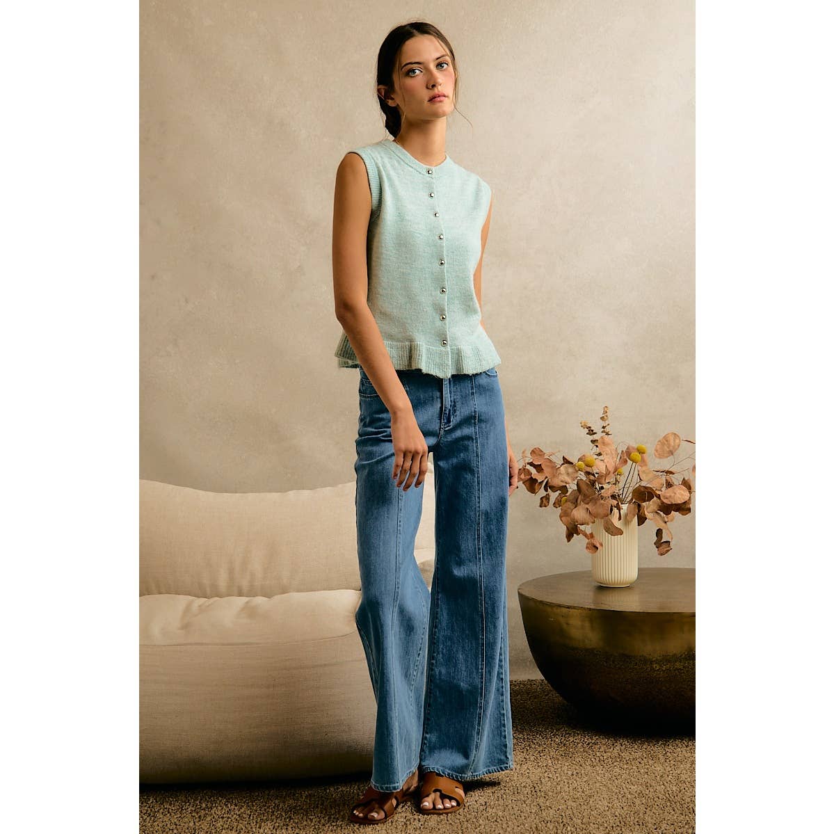 Sea Salt Blue with ruffle detail Vest - 144318