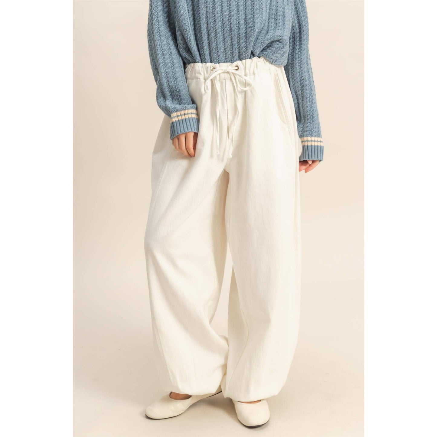 White Enzyme Washed Denim Jogger Pants