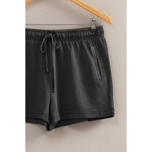 Pigment Dyed Black Raw Edge Detail Shorts