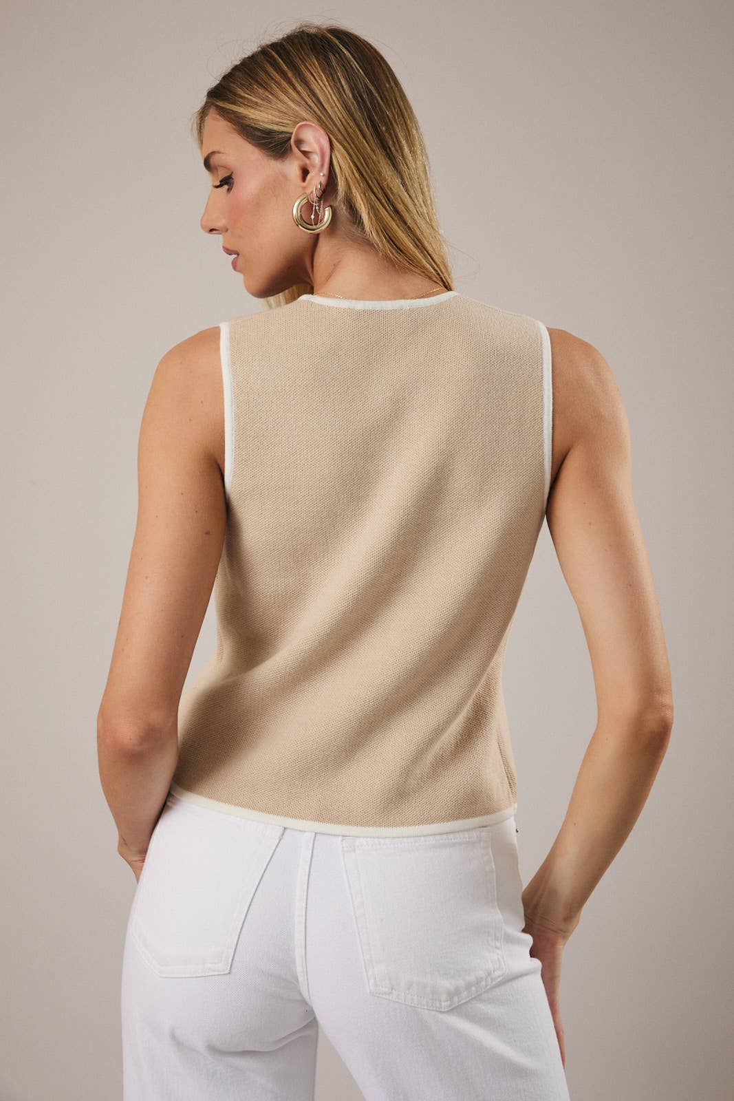 Apricot and White Detail Knit Vest- 211023