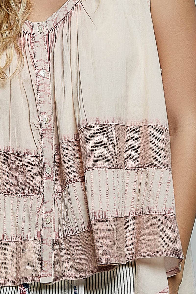 Blush Sleeveless Crochet Woven Blouse Top-141769