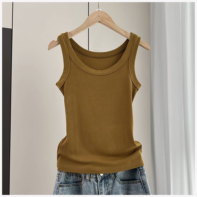 Variety of Colors Everyday outfit round neck rib fitted tank top -183398