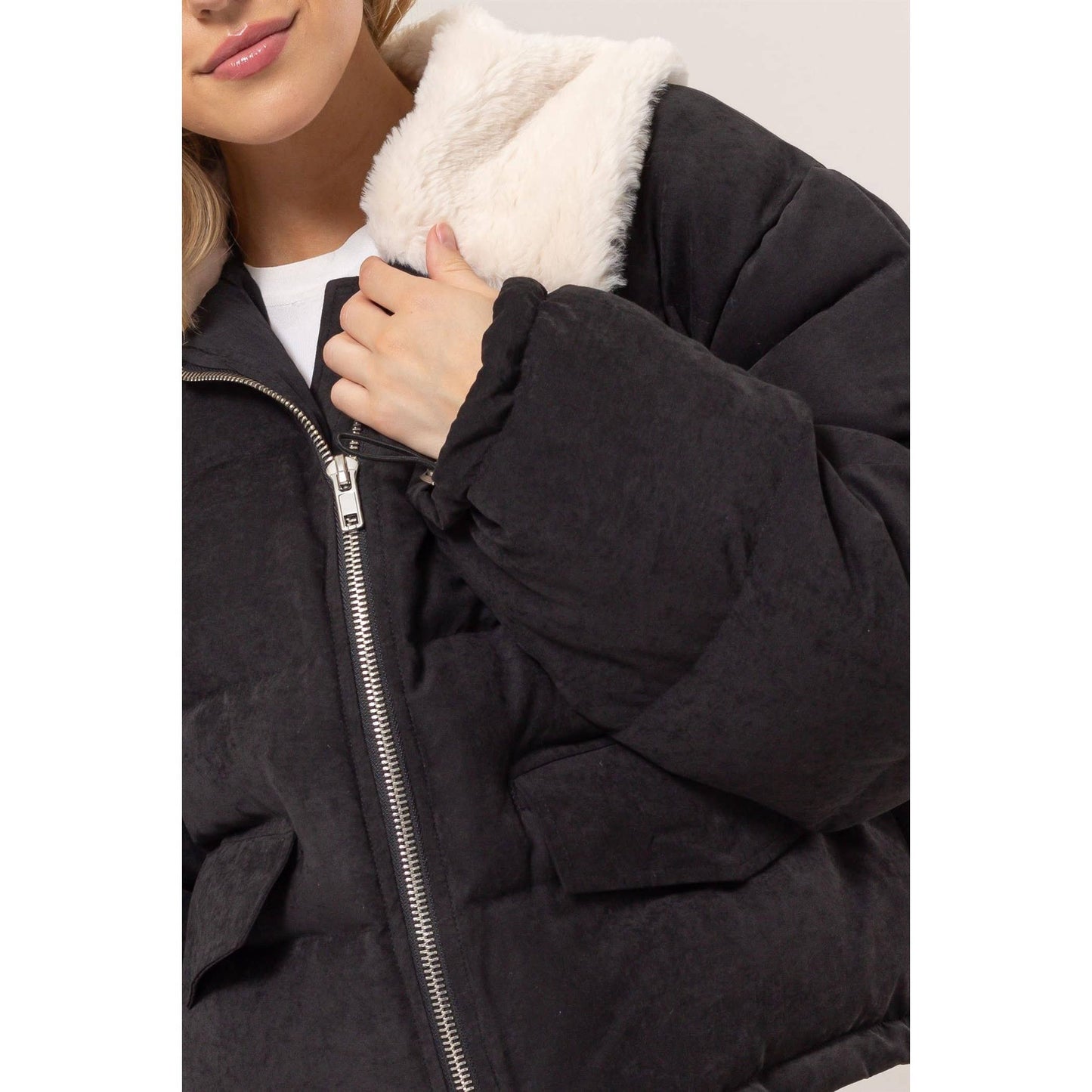 Fur Collar Black Puffer Jacket