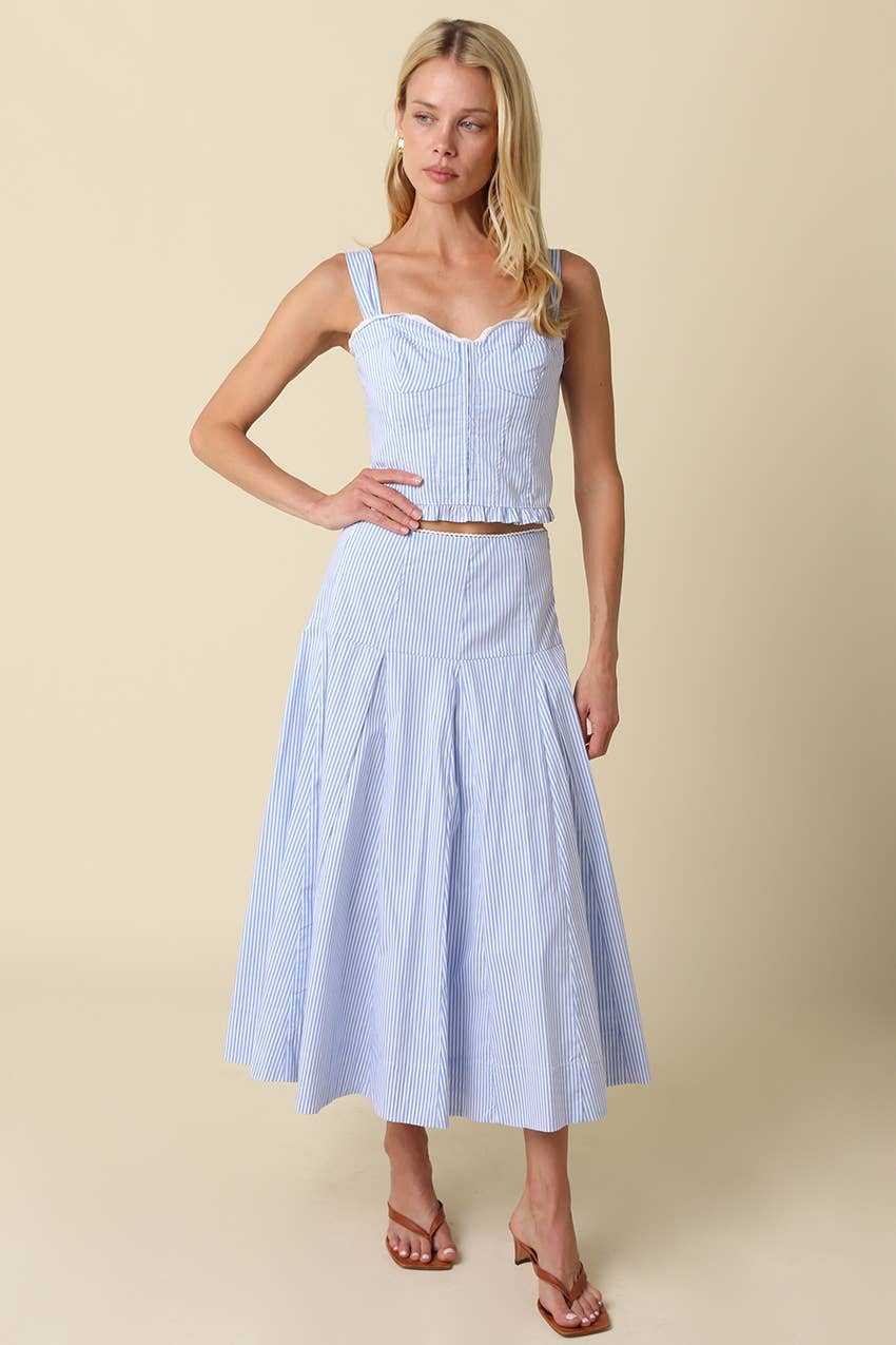 Light Blue Noa Striped Maxi Skirt-132601