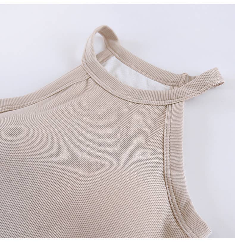 Nude Round Neck Halter Built-In Bra Tank Top- 180444