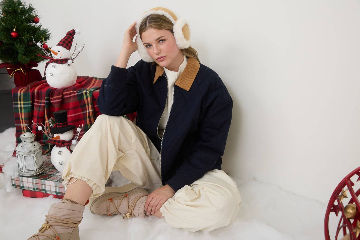 Navy with Corduroy Collar Diamond Quilted Barn Jacket