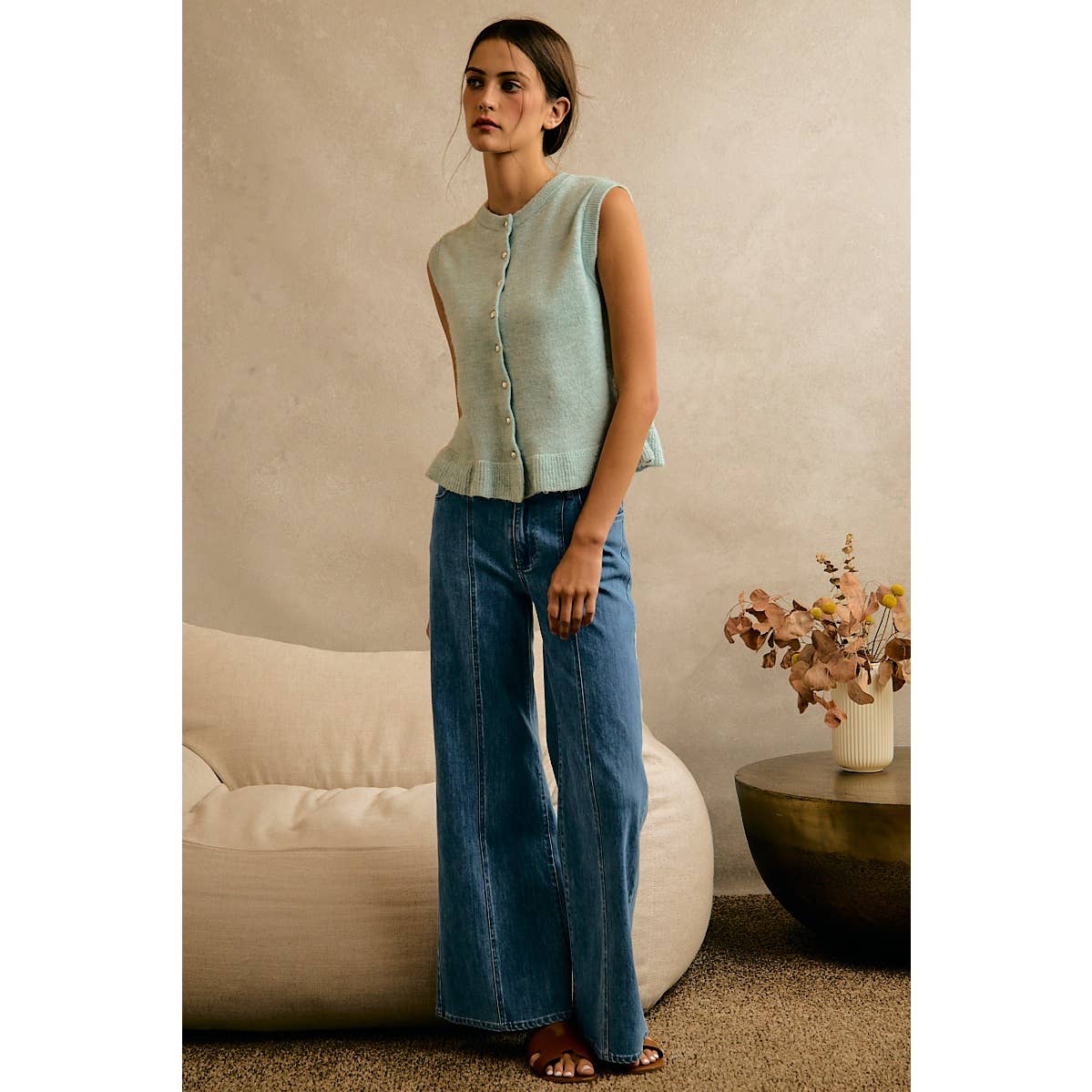 Sea Salt Blue with ruffle detail Vest - 144318