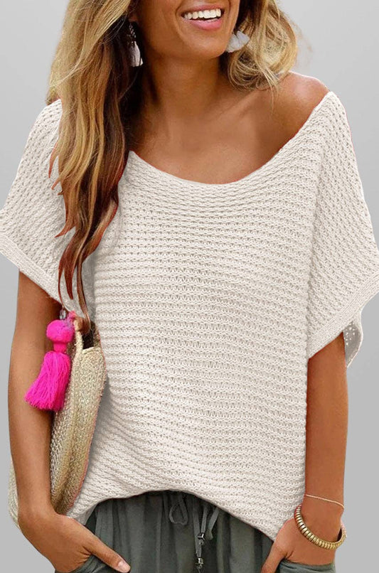 Apricot Relaxed Short Sleeve Knit Top-141295