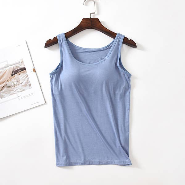 Light Blue / Black / White Soft Flowy Cotton Built in Bra Tank