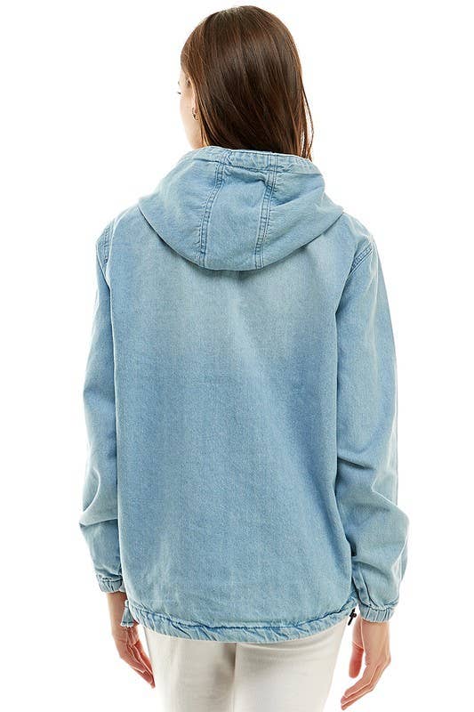 Light Washed Denim Hooded Pullover