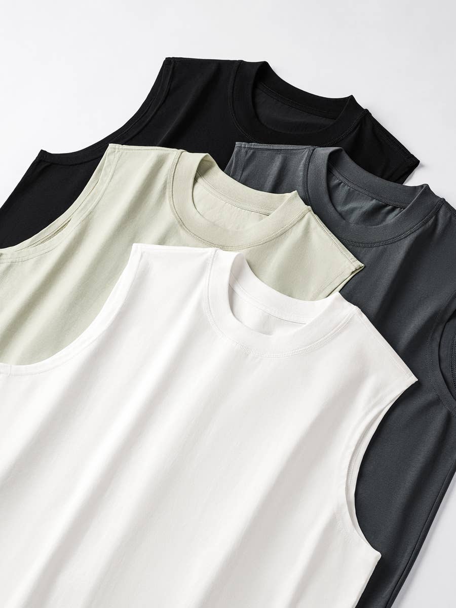 Navy or White Workout Round Neck Cotton Tee Athletic Tank Top