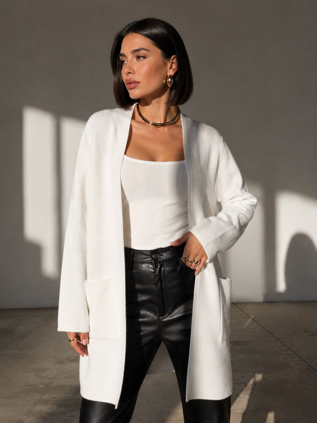White Effortless Long Cardigan-150272
