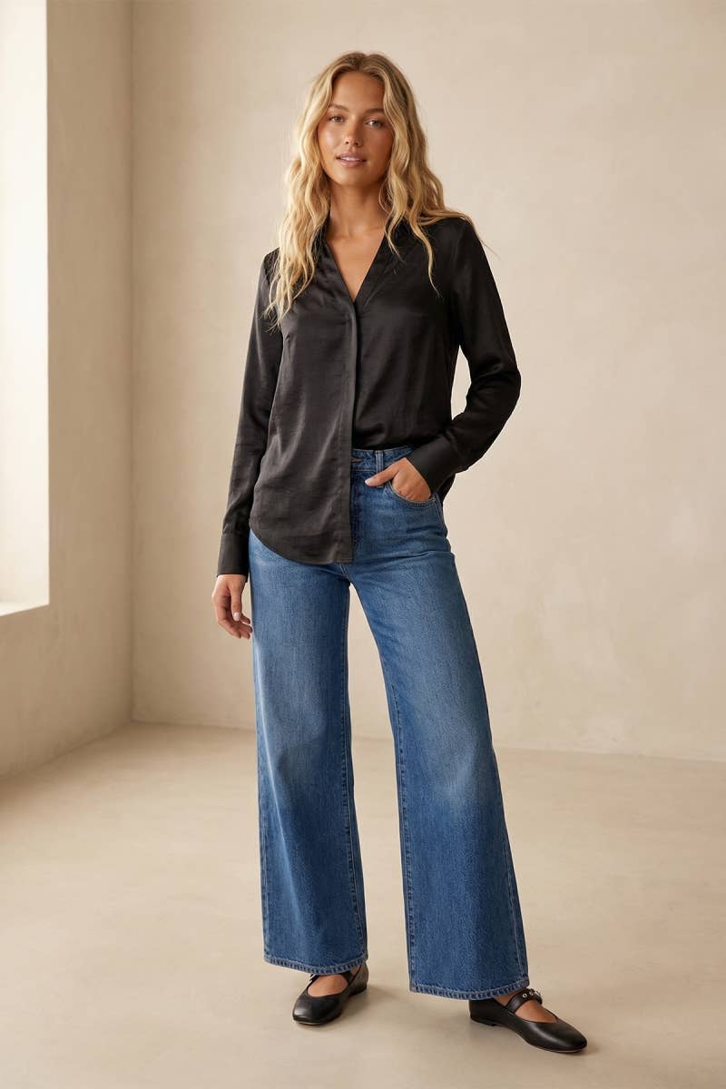 Black Linen Blend Collar Shirt  - 145085