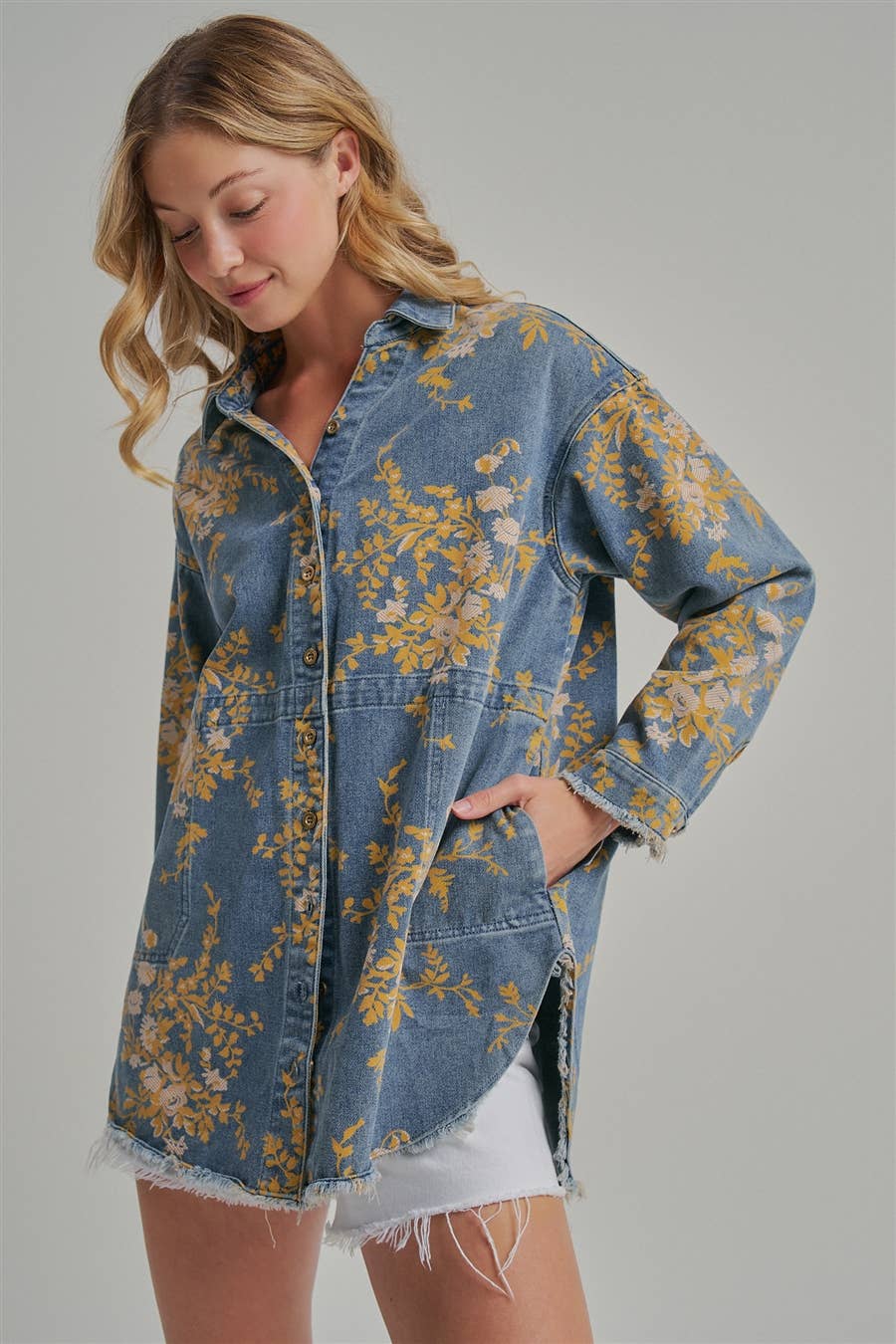 Floral Denim Relaxed Fit Shirt - 141596