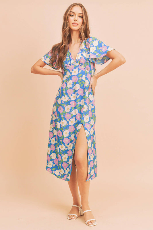 Blue w/ Pink Floral Inessa Dress-124109