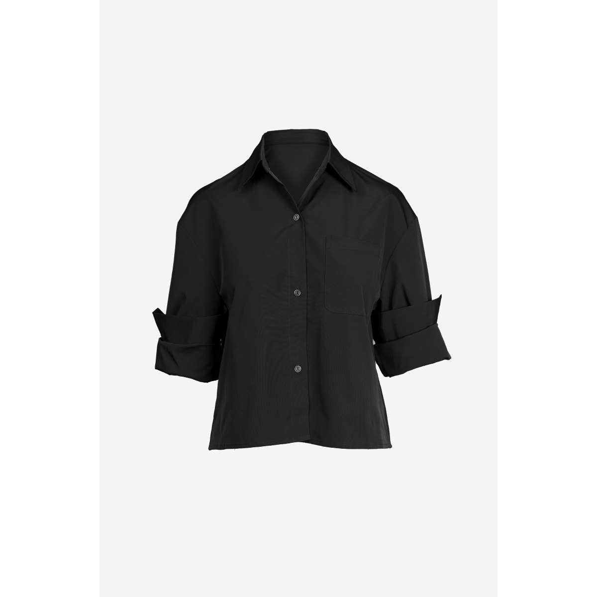 White Rolled Sleeve Button Up Blouse-147029