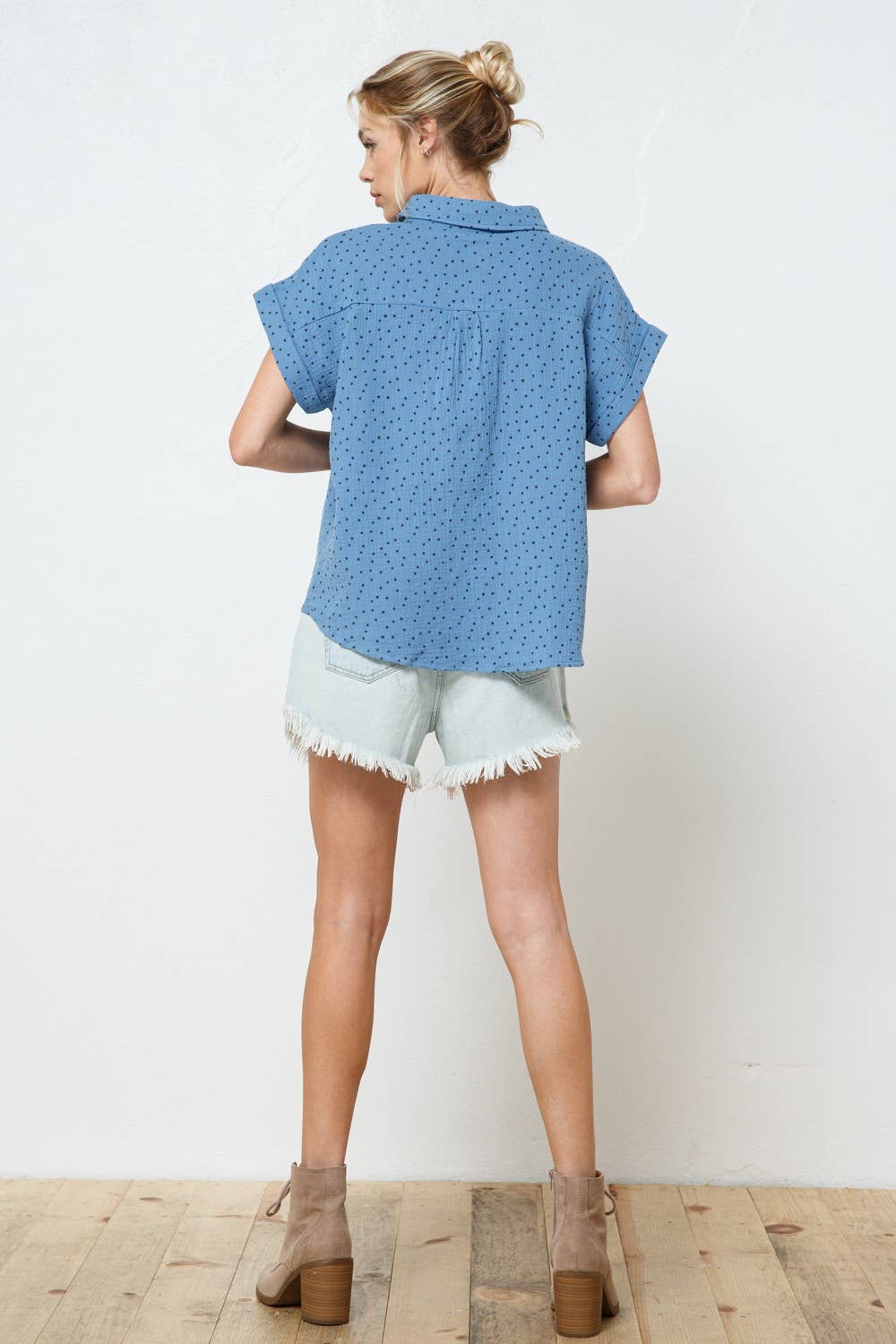 Blue Polka Dot Button-Up Top- 147822