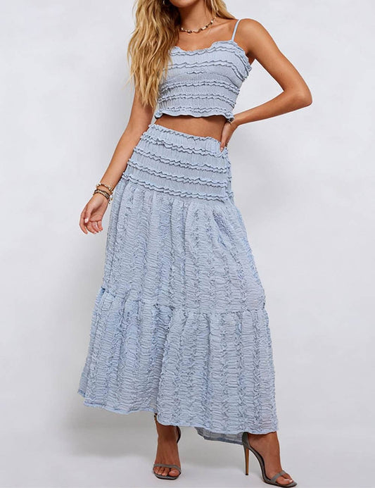Misty Blue Romantic Tiered Maxi Skirt-133488