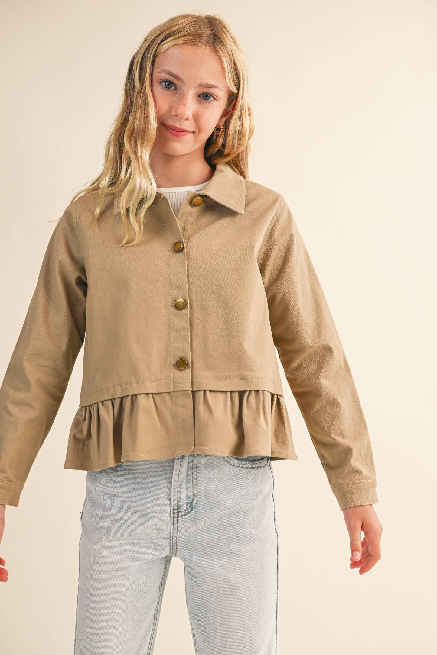 Khaki Cropped Tulip Bottom Field Jacket