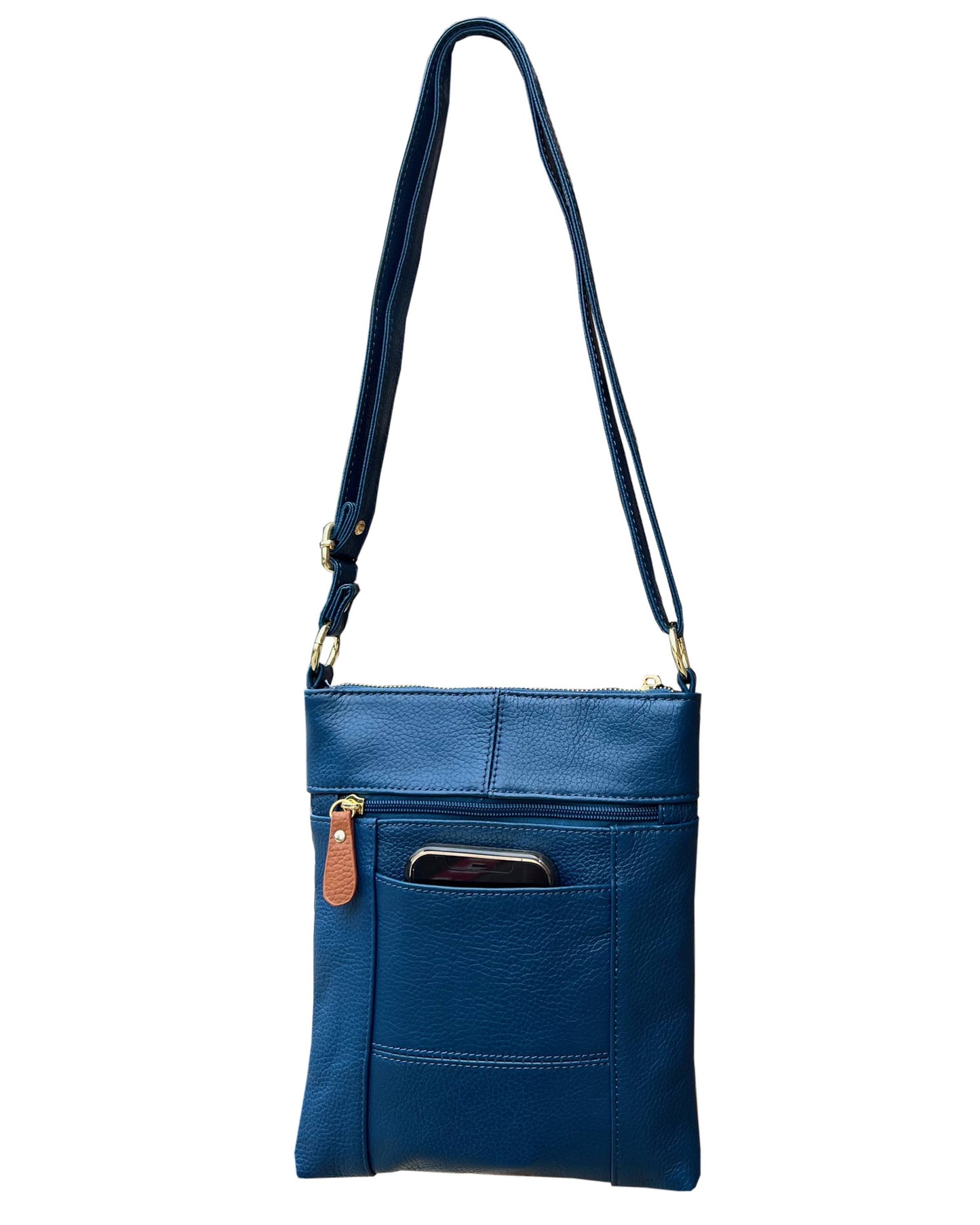 Black or Blue Leather Crossbody with Multiple Compartments
