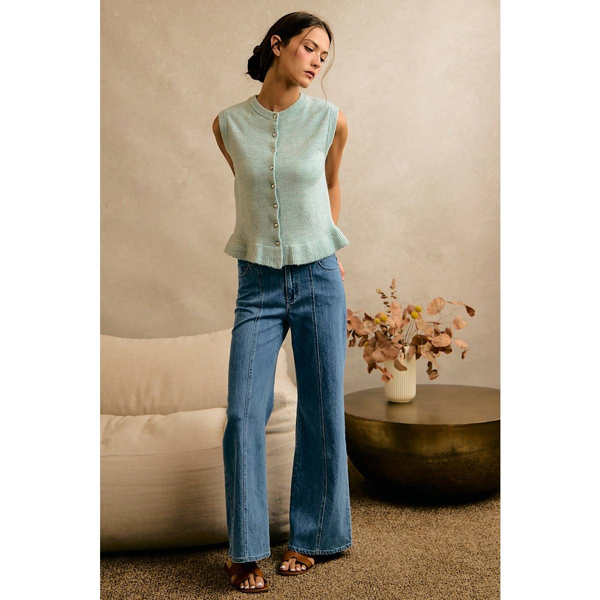 Sea Salt Blue with ruffle detail Vest - 144318