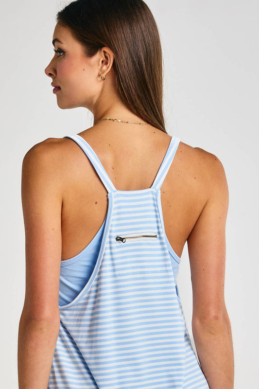 Navy Striped Romper Dress With Built In Romper Built in Shorts - 124149