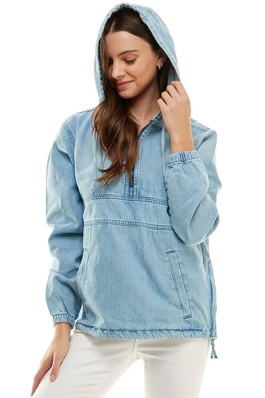 Light Washed Denim Hooded Pullover