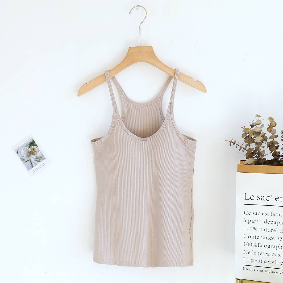 Warm Beige Athleisure Shelf Bra Tank Top- 184403