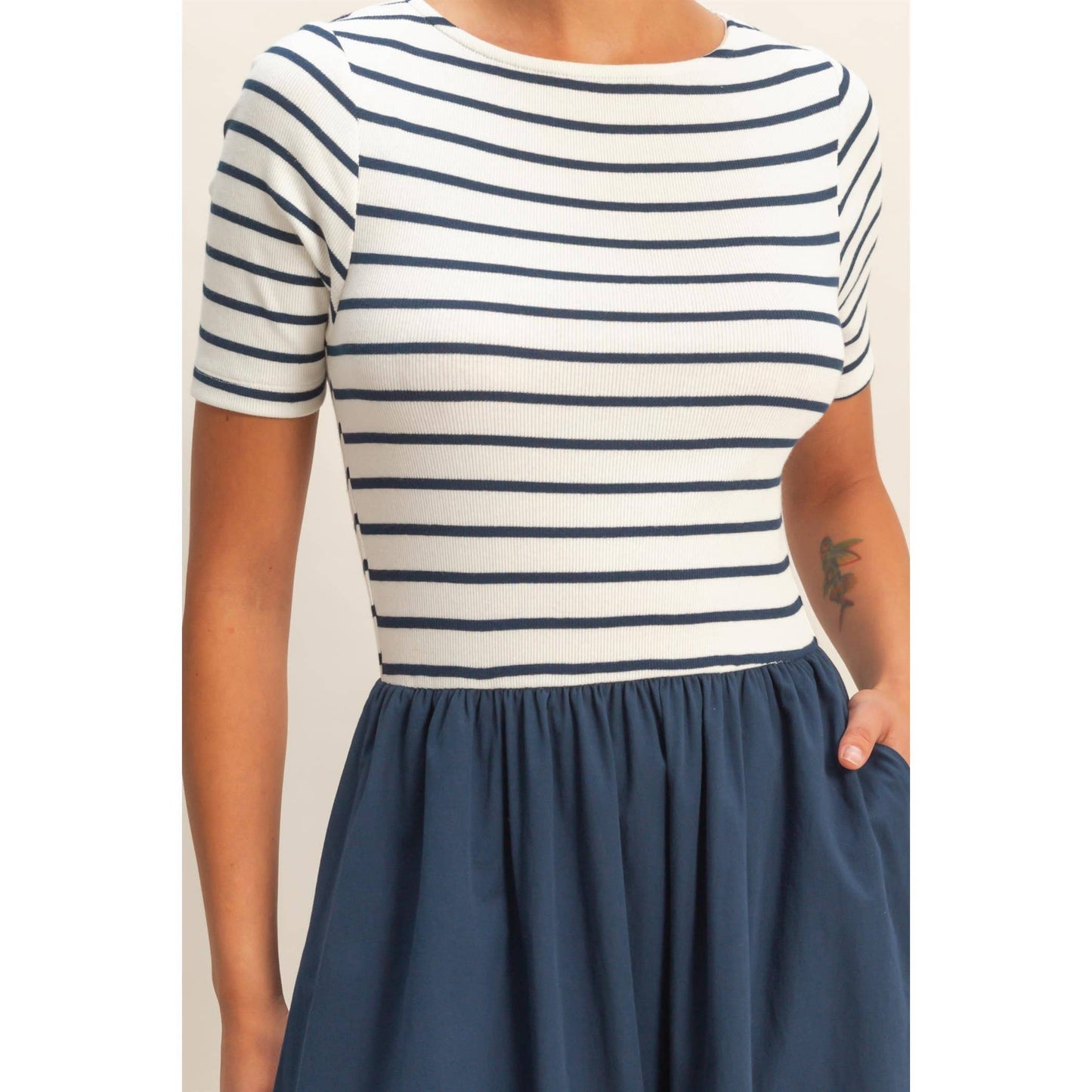 Navy Striped Midi Dress- 122608