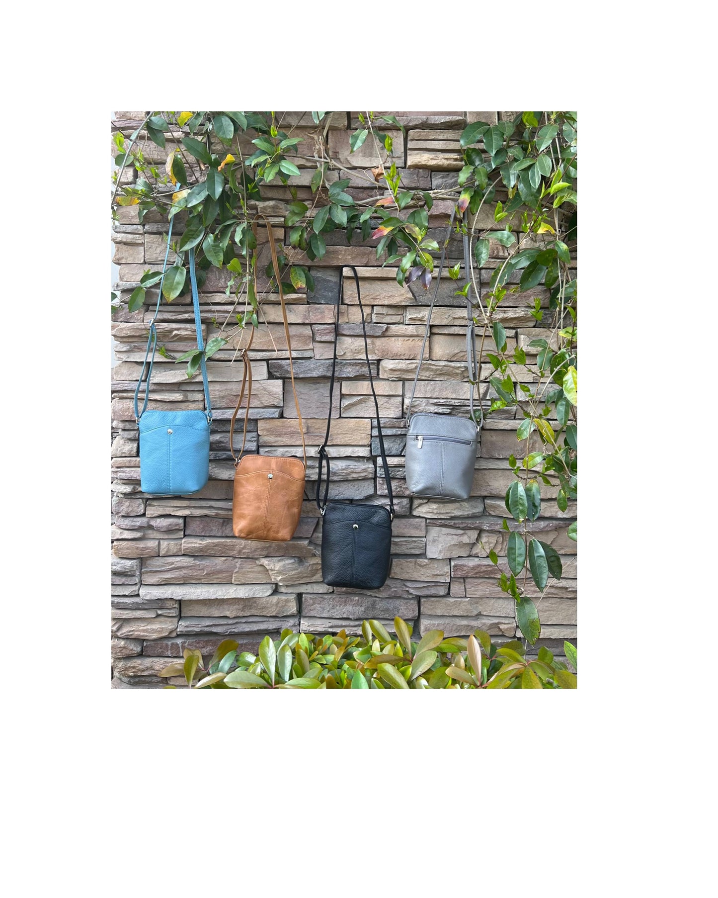 White/ Navy / Gray Leather Mini Crossbody Shoulder Bag