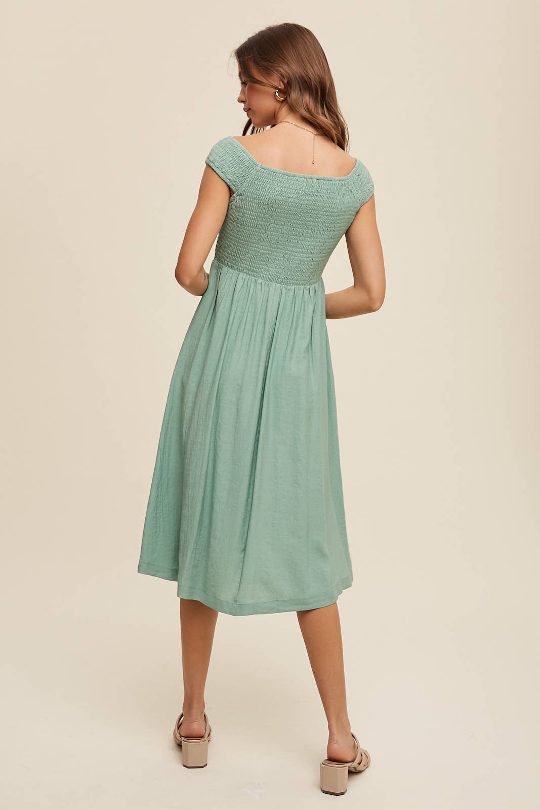 Jade Green Ruched Bodice Midi Dress- 121343