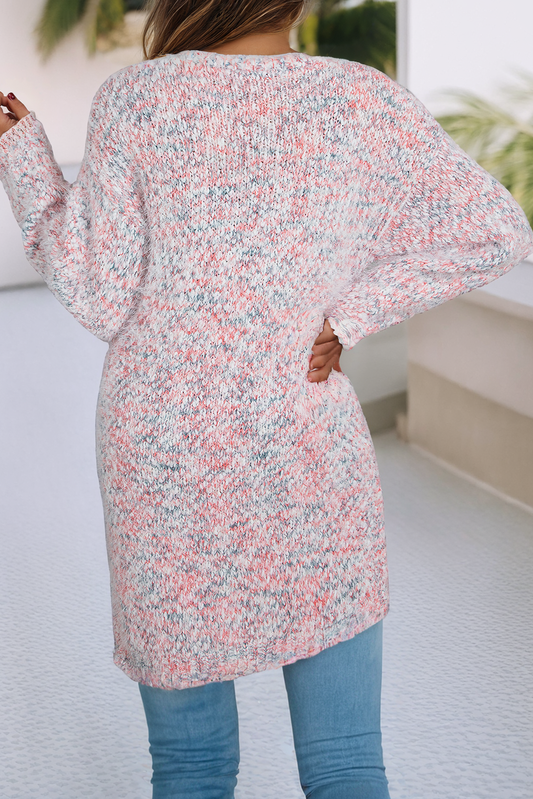 Pink Cozy Open Front Oversized Knit Cardigan