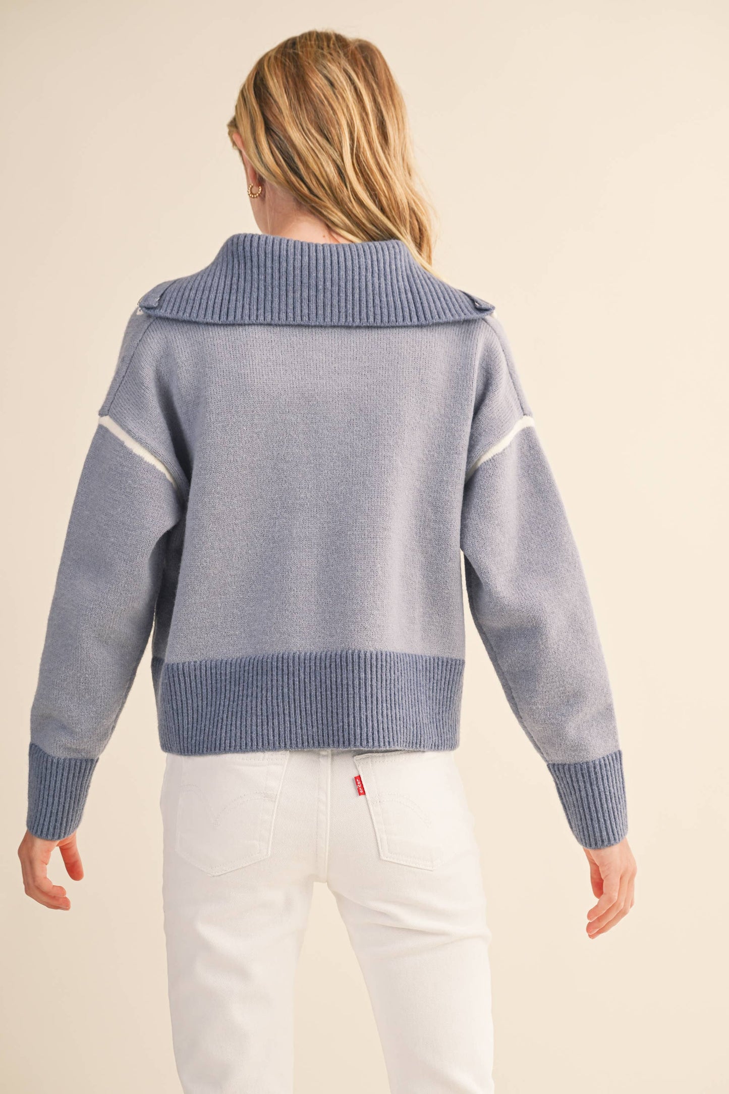 Periwinkle Blue "Paris' Half Zip Collar TWEEN Sweater