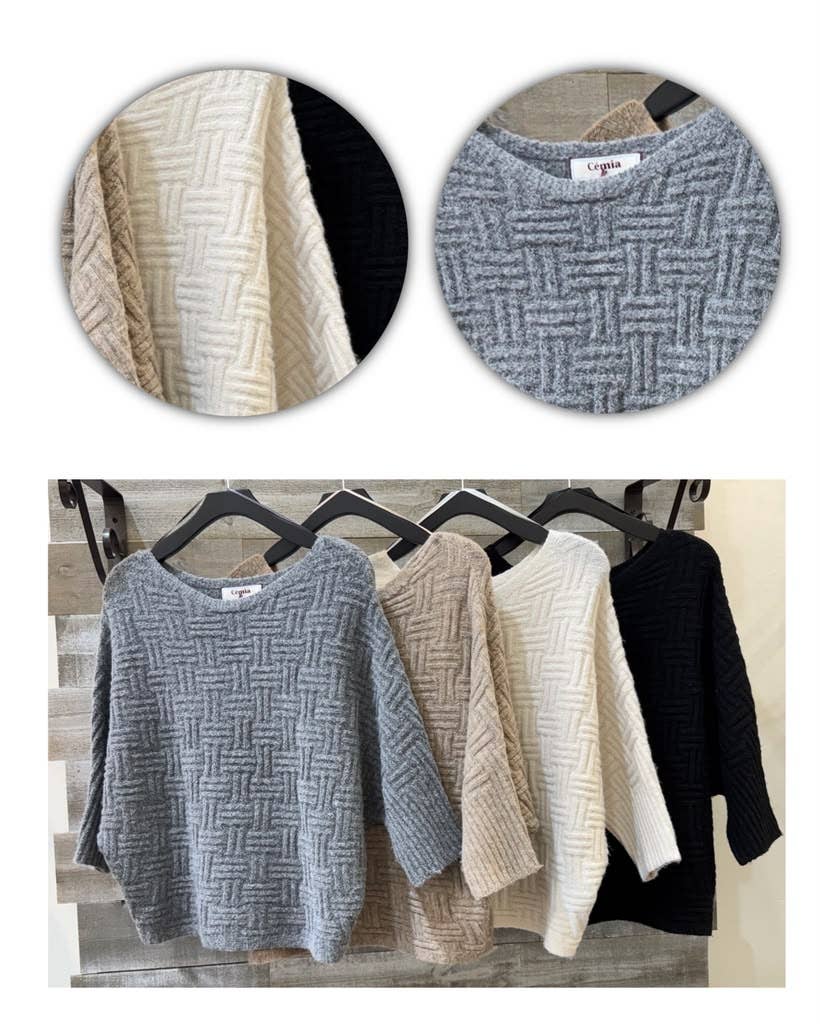 Black Relaxed Textured Pullover Sweater-140187