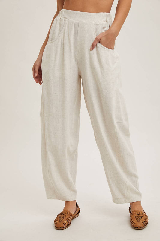 Oatmeal Relaxed Barrel Pants-132277