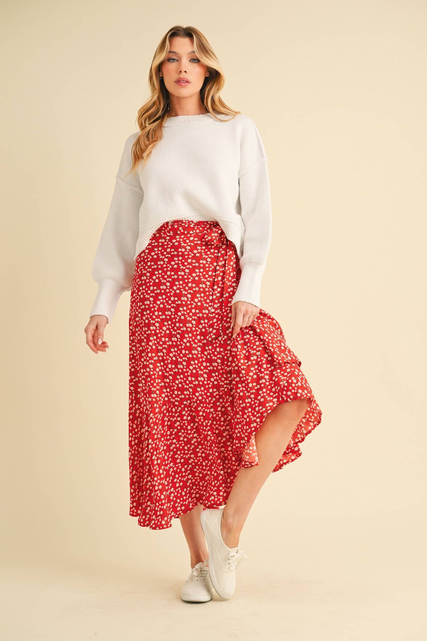 Peach w/ Multi Color Floral Berti Wrap Skirt-137135