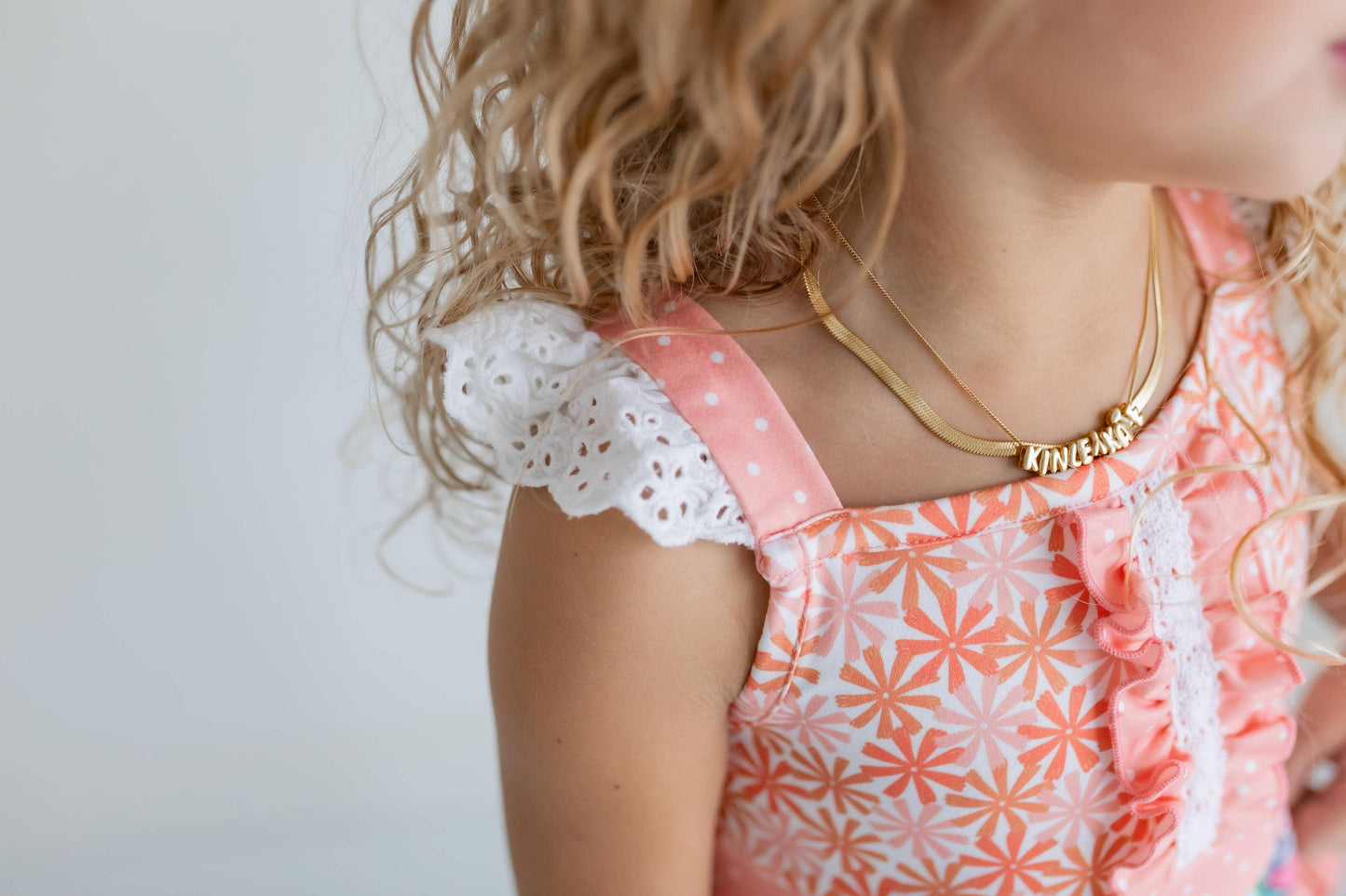 Girls Peach & Teal Floral Stripe Ruffle Lace Top and Capri Set-173611