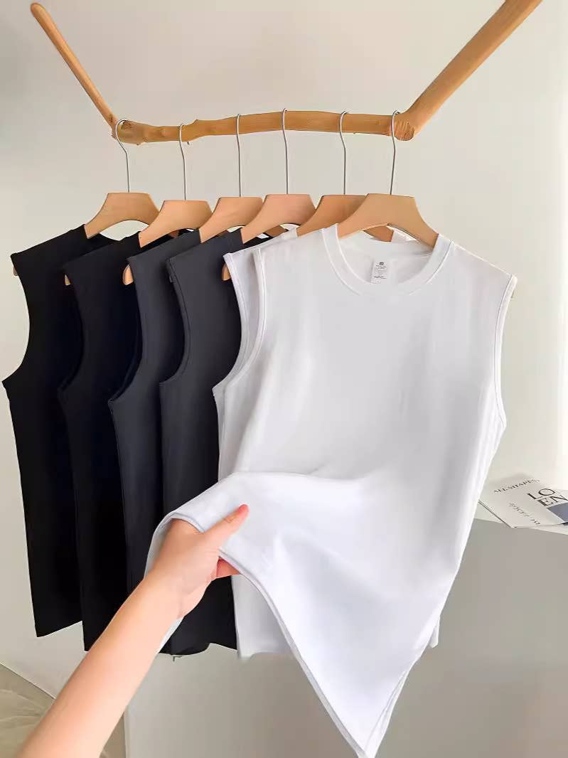 Navy or White Workout Round Neck Cotton Tee Athletic Tank Top